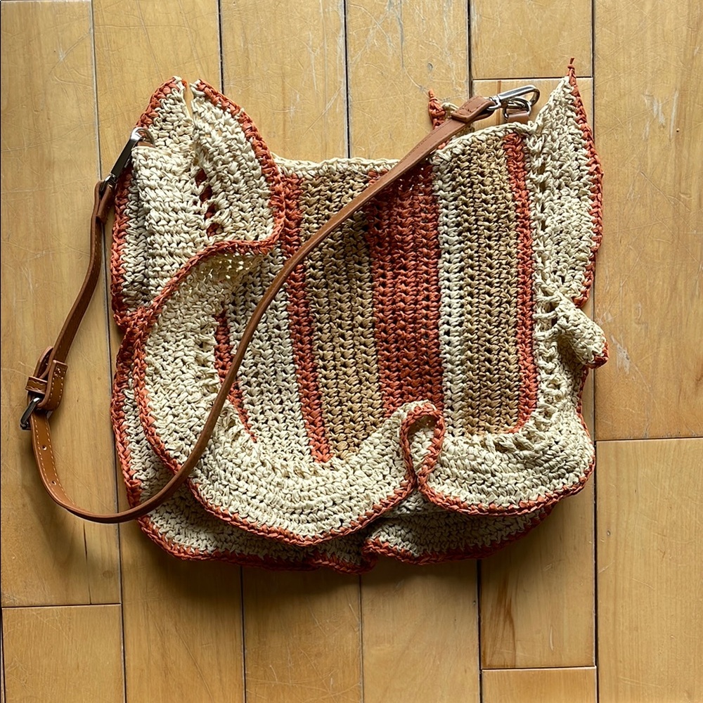 ZARA Handcrafted Tan and Brown Crochet Shoulder Bag